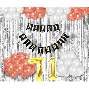 71st birthday decoration items for girls with rose gold and white balloons black happy birthday banner silver foil curtain foil balloon number 71