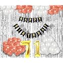 71st Birthday Decoration items for Girls with Rose Gold and White Balloons, Black Happy Birthday Banner, Silver Foil Curtain, Foil Balloon number 71