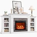 72" Electric Fireplace with Mantel, Fireplace TV Stand for TVs Up to 80 Inch, Modern Entertainment Center with Storage, Realistic Stacked Stone Surround for Living Room, Bedroom