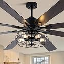 72" Farmhouse Ceiling Fan with Light Industrial Caged Ceiling Fan