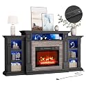 72" LED Fireplace TV Stand with Outlet, Electric Fireplace with Mantel for TVs Up to 80 Inch, Entertainment Center with Storage, Fireplace Heater Insert with 3D Flame Effect for Living Room, Black