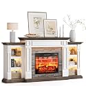 72" LED Fireplace TV Stand for TVs Up to 80 Inch, Electric Fireplace with Mantel, Farmhouse Entertainment Center with Storage, Realistic Stacked Stone Surround with Fireplace Insert for Living Room