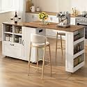 72" Rolling Kitchen Island with 360° Swivel Tabletop & Power Outlet,Mobile Kitchen Islands on Wheels with Storage,Farmhouse Wood Island Cart with Spice Rack,Rustic White
