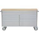 72 In Heavy Duty Rolling Tool Chest Cabinet, Mobile Garage Workbench with 15 Drawers and Power Strip, Rubberwood Worktop, 1675 Lbs Capacity, Lockable Tool Storage Organizer for Mechanic, Shop, Home