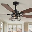52'' Farmhouse Ceiling Fan with Light Rustic Caged Chandelier Fan