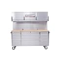 72 inch Rolling Tool Chest, Garage Workbench with 15 Drawers, Solid Rubber Wood Top &amp; with Wheels Lock Key Locking, Mobile Workstation Tool Cabinet for Workshop Storage