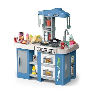 72-pcs kitchen play set for kids  realistic cooking toy with spray amp boiling water effect lights amp sounds  safe circular arc design amp fun accessories for pretend play