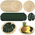 72pcs Luau Placemats and Palm Placemat, Round Luau Fringe Place Mats Tropical Palm Leaf Place Mats Bulk Summer Hawaiian Plate Chargers Table Placemats Tropical Party Supplies