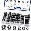 72Pcs Spring Hose Clamps Fuel Line Silicone Vacuum Hose Low Pressure Air Clamps &amp; Sleeving Automotive Replacement Fastener Assortment Kit 6 Sizes (7mm 10mm 11mm 14mm 16mm 18mm) Black