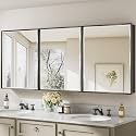72x30 Pre-Assembled Black Medicine Cabinet with Mirror, Surface or Recessed Medicine Cabinet Mirror for Bathroom, Aluminum Beveled Frame Bathroom Vanity Mirror with Storage Adjustable Shelves