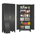 75" Black Metal Storage Cabinet with 2 Doors and 5 Adjustable Shelves,Steel Garage Tool Cabinet, File Cabinet,Kitchen Pantry Cabinet for Home,Office,Garage,School,Warehouse
