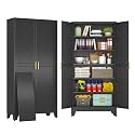 75" Black Tall Metal Storage Cabinet with 2 Doors and 5 Adjustable Shelves,Steel Garage Tool Cabinet, File Cabinet,Kitchen Pantry Cabinet for Home,Office,Garage,School,Warehouse
