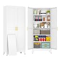 75" White Metal Storage Cabinet with 2 Doors and 5 Adjustable Shelves,Steel Garage Tool Cabinet, File Cabinet,Kitchen Pantry Cabinet for Home,Office,Garage,School,Warehouse
