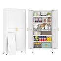 75" White Tall Metal Storage Cabinet with 2 Doors and 5 Adjustable Shelves,Steel Garage Tool Cabinet, File Cabinet,Kitchen Pantry Cabinet for Home,Office,Garage,School,Warehouse