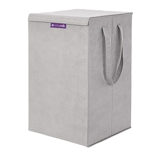non woven 75 ltr laundry basket for clothes with lid  garment protector cover foldable  laundry bag for clothes  clothes basket  basket for garment protector cover 36x36x53cm grey grey0029