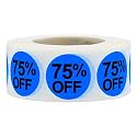 75% Percent Off Blue Stickers for Retail – 3/4 Inch Round, 500 Semi-Gloss Adhesive Labels Per Roll for Clearance, Sales, Discounts, and Promotions – Made in The USA