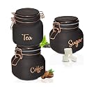 750 ML Black Glass Storage Airtight Tea Coffee Sugar containers for Kitchen Storage Container with Lid for Tea Coffee & Sugar, Dry Fruit Jars, Storage Box, Set of 3 (MCV-95)