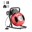 Garvee 75FT x 1/2 Inch Drain Cleaner Machine, Portable Drain Cleaning Machine Snake with 6 Cutters &amp; Foot Switch for 1" to 4" Pipes, Heavy Duty Sewer Auger for Sinks, Toilets, Showers