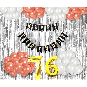 76th birthday decoration items for girls with rose gold and white balloons black happy birthday banner silver foil curtain foil balloon number 76