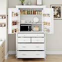 77.3 inch Tall Kitchen Pantry Cabinet with 6 Door Shelves and 2 Adjustable Shelves, Wooden Storage Cabinet Cupboard with 6 Drawers for Kitchen, Dining (White-83)