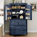 77.3 inch Tall Kitchen Pantry Cabinet with 6 Door Shelves and 2 Adjustable Shelves, Wooden Storage Cabinet Cupboard with 6 Drawers for Kitchen, Dining (Blue-83)