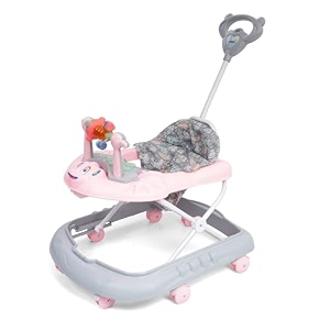777 baby walker with 3-level height adjustment parental handle music amp toy tray 360 wheels with foldable pattern