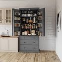 77inch Farmhouse Kitchen Pantry, Wood Storage Cabinet with 3 Adjustable Shelves, Freestanding Tall Cupboard Storage Cabinet with 8 Door Shelves and 3 Drawers for Kitchen, Dining Room (Gray-1)