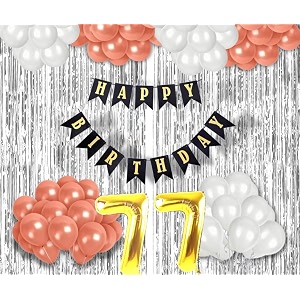 77th birthday decoration items for girls with rose gold and white balloons black happy birthday banner silver foil curtain foil balloon number 77