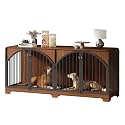 78" Farmhouse Dog Crate Furniture for 2 Large Dogs,Double Door Wooden Dog Kennel with Divider, Decorative Pet House End TV Stand for Living Room,Retro Brown