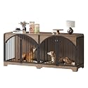 78" Farmhouse Dog Crate Furniture for 2 Large Dogs,Double Door Wooden Dog Kennel with Divider, Decorative Pet House End TV Stand for Living Room,Light Walnut