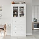 78 inch Tall Kitchen Pantry Cabinet with 3 Drawers and Adjustable Shelves, Wood Storage Cabinet with Drop-Down Surface and Glass Doors for Dining Room and Living Room (White//3)