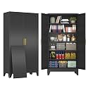 79" Black Tall Metal Storage Cabinet with 2 Doors and 5 Adjustable Shelves,Steel Garage Tool Cabinet, File Cabinet,Kitchen Pantry Cabinet for Home,Office,Garage,School,Warehouse