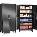 79" Black Metal Storage Cabinet with 2 Doors and 5 Adjustable Shelves,Steel Garage Tool Cabinet, File Cabinet,Kitchen Pantry Cabinet for Home,Office,Garage,School,Warehouse