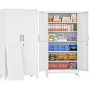 79" White Metal Storage Cabinet with 2 Doors and 5 Adjustable Shelves,Steel Garage Tool Cabinet, File Cabinet,Kitchen Pantry Cabinet for Home,Office,Garage,School,Warehouse