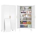 79" White Tall Metal Storage Cabinet with 2 Doors and 5 Adjustable Shelves,Steel Garage Tool Cabinet, File Cabinet,Kitchen Pantry Cabinet for Home,Office,Garage,School,Warehouse