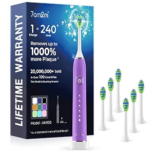 7am2m sonic electric toothbrush with 6 heads for adults and kids one charge for 120 days wireless fast charge 5 modes 40000vpm electric toothbrush intel timer