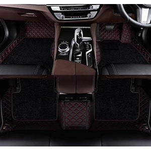 7d car mat full set for audi a3 2016-23  luxury leather with grass mat complete set  100 waterproof and washable car floor mat  color  black red