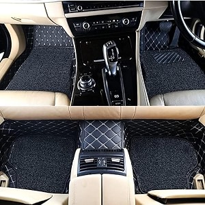 7d car mat full set for jeep cheerokee  luxury leather with grass mat complete set  100 waterproof and washable car floor mat  color  black silver