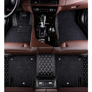 7d car mat full set for kia seltos 2024 onwards  luxury leather with grass mat complete set  100 waterproof and washable car floor mat  color  black beige