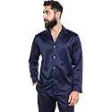 Men39s Navy Blue Silk Nightwear Pajama Set