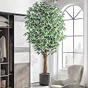 7ft Large Ficus Artificial Trees with Natural Curved Trunks, 84" Tall Lush Faux Tree for Home Decor Indoor, Green Lifelike Fake Ficus Tree 1pcs