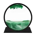 7inch Moving Sand Art Picture,3D Deep Sea Sandscape in Motion Display Flowing Sand Frame Flowing,Round Glass Grit Photo Hourglass (Green, 7inch)
