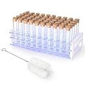 7ml 50pcs Clear Glass Test Tubes 13x100mm with Cork Stoppers and 1pcs 50Holes Plastic Tubes Rack for use in Laboratories, Plant Propagation, Parties, Bath Salts, Candy Storage