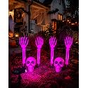 7P Halloween Skeleton Decorations Outdoor with Solar Spotlight, 2 Skull