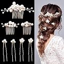 7PCS Pearl Wedding Hair Combs Bridal Headpiece Pearl Hair Pins Hair Clips Elegant Hair Accessories for Bridesmaids Brides Flower
