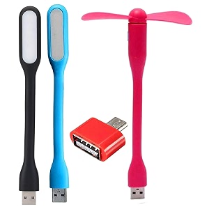 2 usb led light and 1 - two blade usb fan for pc mobile phones smartphones  otg multicolor