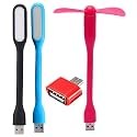 2 USB LED Light and 1 - Two Blade USB Fan for PC Mobile Phones Smartphones + OTG (Multicolor)