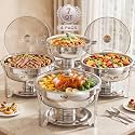 7QT Chafing Dishes for Buffet, 4 Pack Silver Round Chafer Set