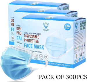 7shield ce and iso certified surgical mask with extra soft fabric ear loop and inbuilt plastic coated nose pin disposable water resistant blue unisex mask 300pc softloop water resistant surgical mask with melt blown fabric layer