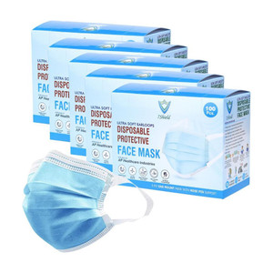 7shield ce and iso certified surgical mask with extra soft fabric ear loop and inbuilt plastic coated nose pin disposable water resistant blue unisex mask 50pc softloop surgical mask